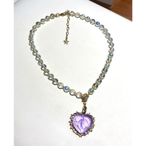 Rare Kirks Folly Dream Angel Holding Baby Necklace with Round Starlight AB Beads